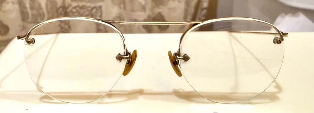 Vtg Rimway Ful-Vue 1/10 12K Gold Fld Rimless Eyeglasses w/  Dr. Wirt Allen Case